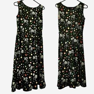 Lady Vintage Brand (M?) Unicorn Skeleton Sleeveless Dress Floral Black Flare